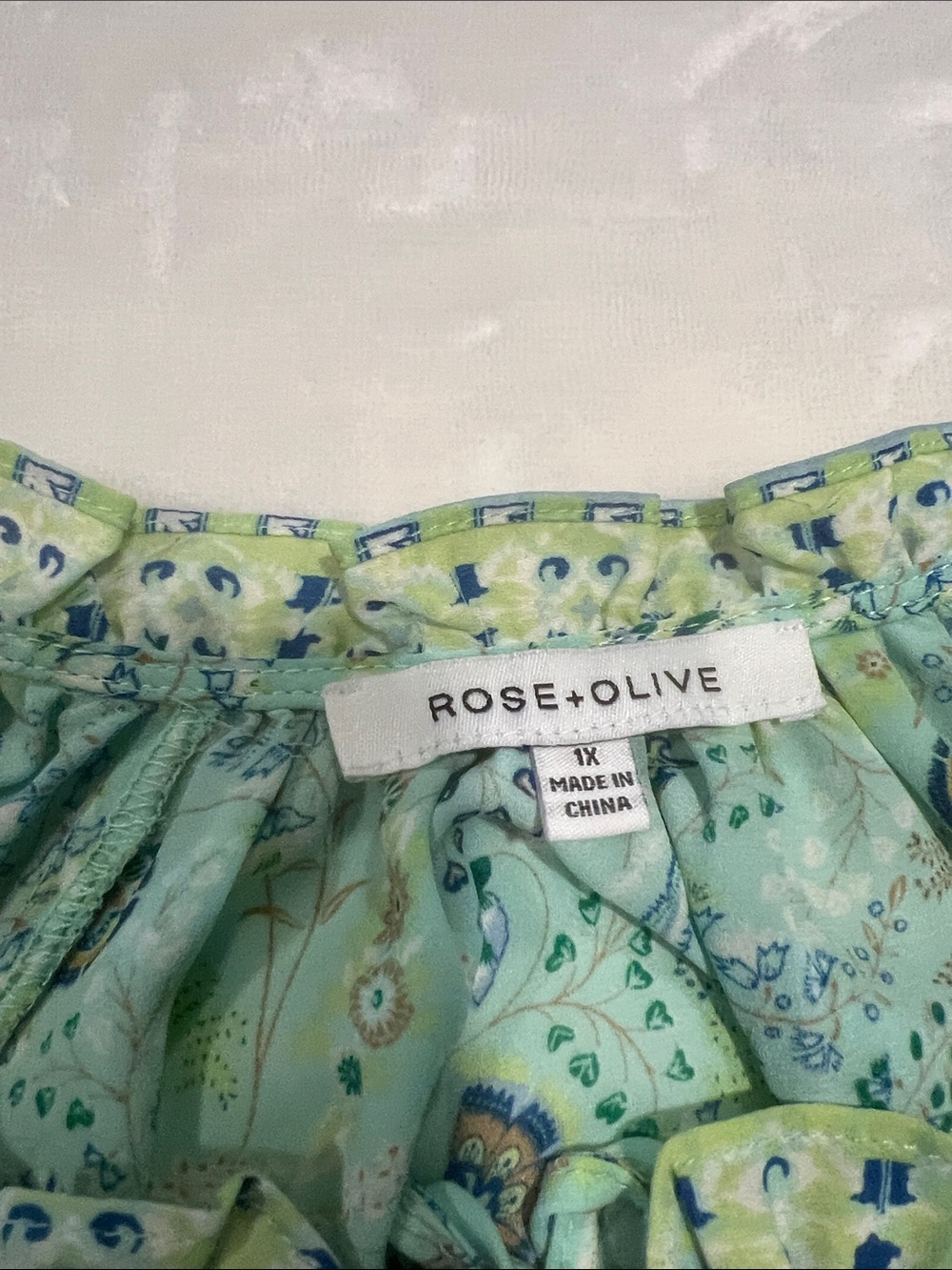 Rose & Olive Aqua Paisley Peasant Top with Lime Trim - Picture 2 of 2